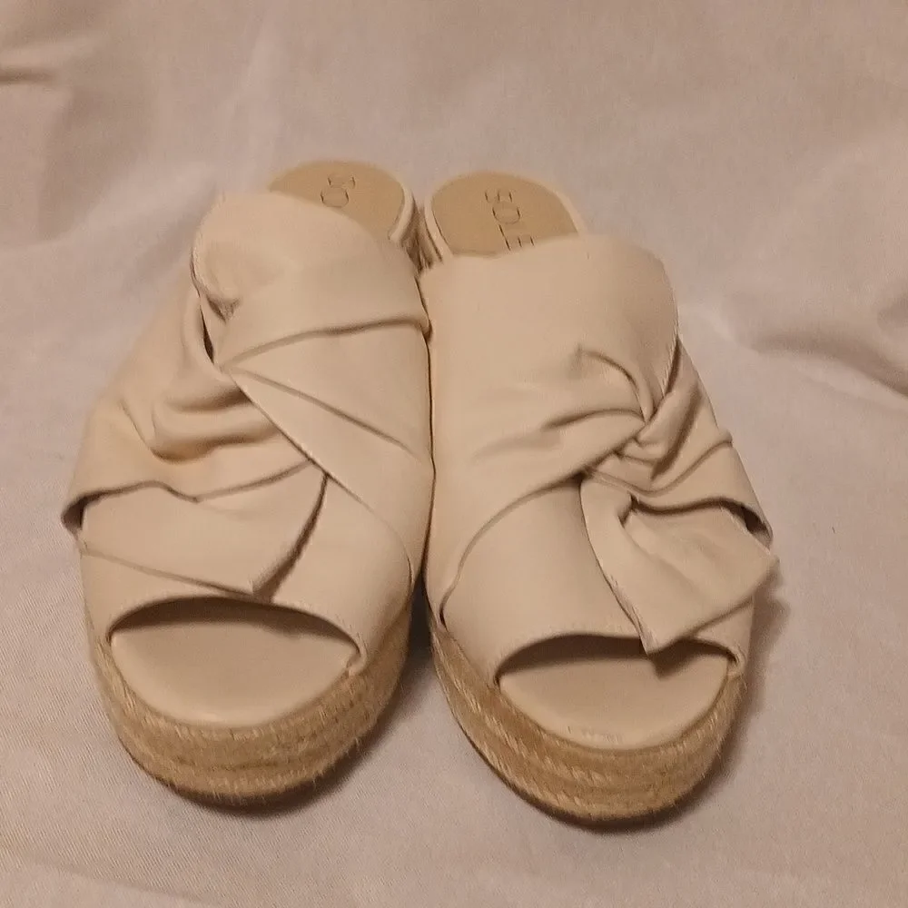 Sole Society Carmina beige leather espadrille wedge open toe sandal size 10